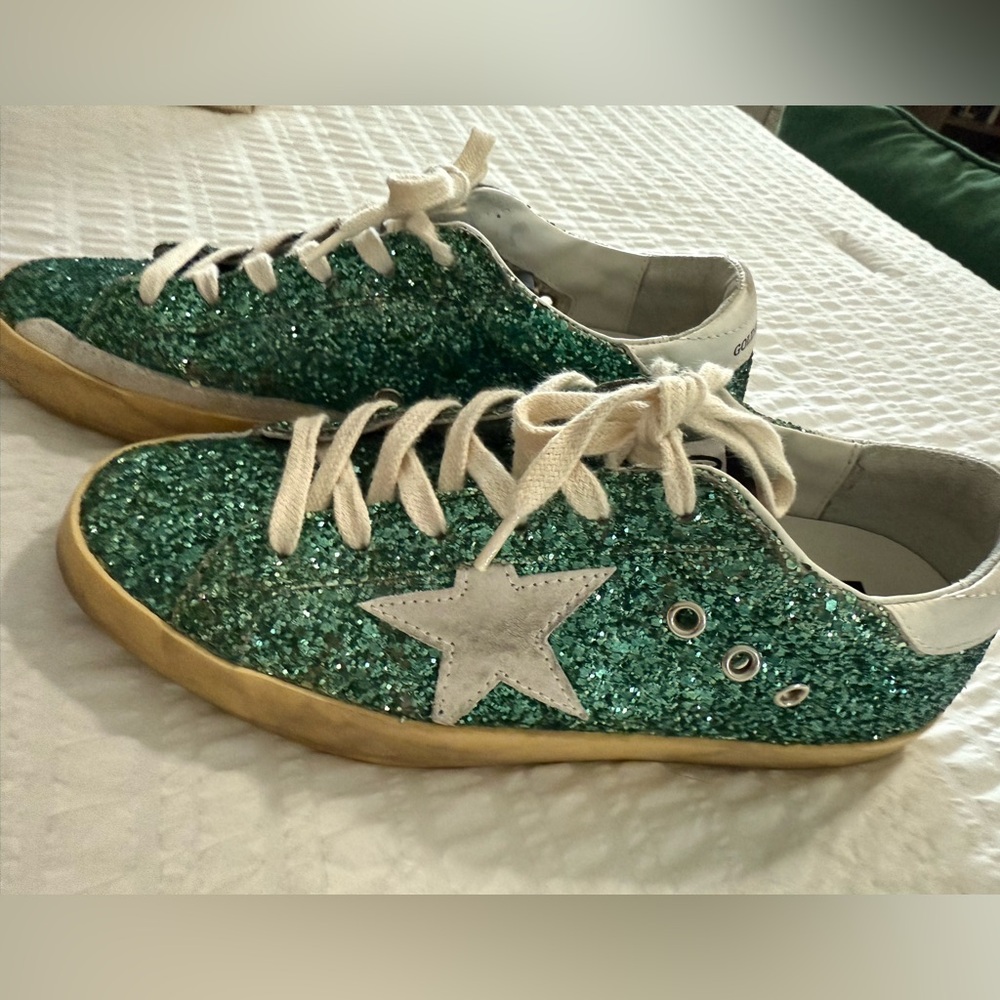 Green Glitter Golden Goose Super Star Sneakers size 38